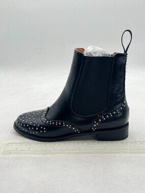 YDN Black Closed Toe Rhinestone Studs Ankle Boots Elastic Low Heel Pull On Boot
